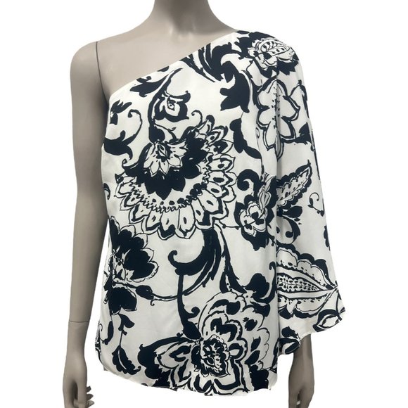 Ralph Lauren Size 2 4 Paisley Print One Shoulder Blouse Top Ivory Black … - Picture 5 of 9